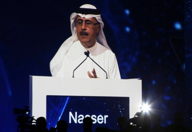 아민 나세르(Nasser) 아람코 CEO 3일 기자회견에서 발언하고 있다. 사진=로이터