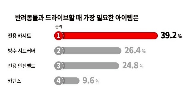 반려동물과 드라이브할 때 가장 필요한 용품으로 ‘전용 카시트’가 꼽혔다. 사진=케이카