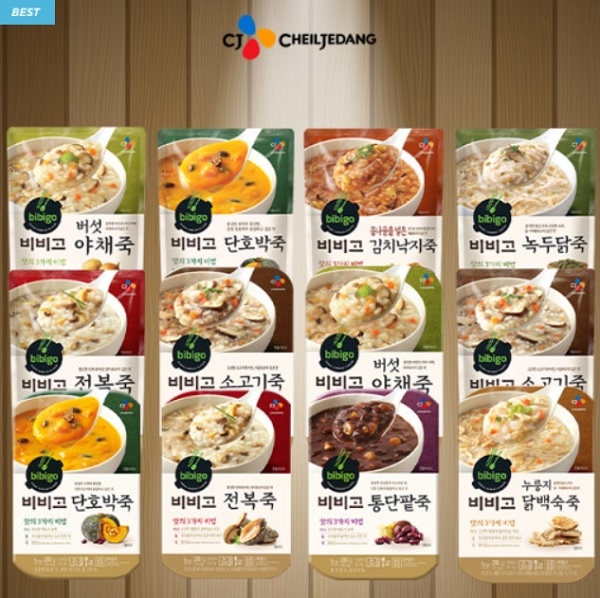 CJ제일제당의 파우치 죽 제품 '비비고 죽' 제품들. 사진=쇼핑몰 캡처