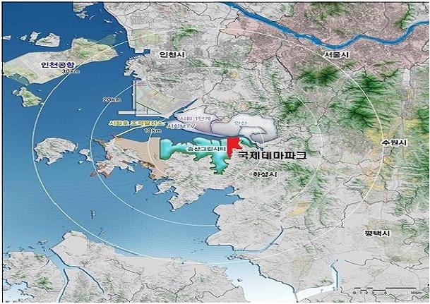 경기도 화성시 송산면 일대 송산그린시티와 국제테마파크 위치도. 사진=한국수자원공사 