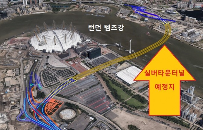 지난 6월 SK건설이 투자와 시공 컨소시엄에 참여한 영국 런던 '실버타운 터널(Silvertown Tunnel)' 사업의 예상도. 사진=SK건설 