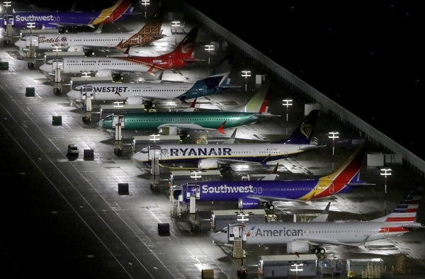 미국 워싱턴주 시애틀의 보인필드에 게류돼 있는 737맥스 여객기.사진=로이터