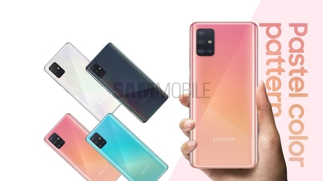 삼성전자의 중가폰 기대작인 2020년형 갤럭시A51은 프리즘크러시 화이트·블랙·핑크·블루 등 4가지 컬러로 나온다. 사진=샘모바일