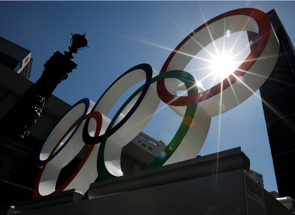 도쿄 니혼바시에 설치된 올림픽 마크.사진=로이터