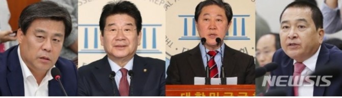 (왼쪽부터)차기 자유한국당 원내대표 경선에 출마를 선언한 김선동·강석호·유기준·심재철 의원. 사진=뉴시스