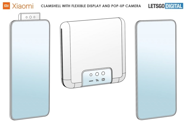 렛츠고디지털이 공개한 샤오미의 클램셸 방식 폴더블 스마트폰 이미지. 팝업식 전면카메라가 내장된 형태다. 사진=렛츠고디지털