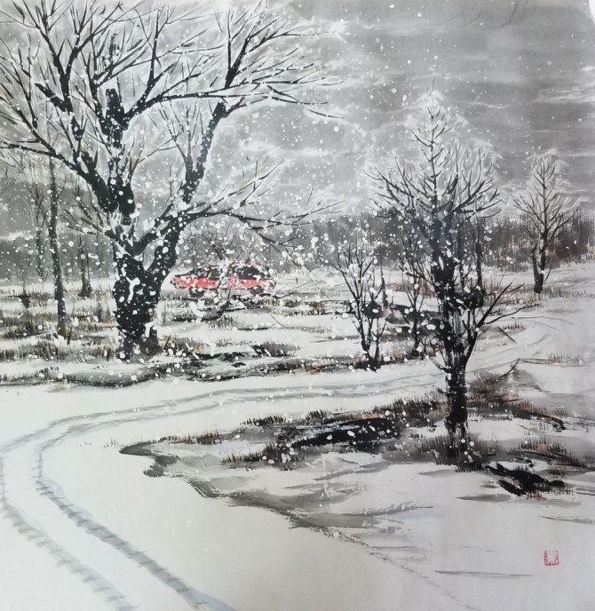 Countryroad(고향길),100.0 x 72.7 cm,한지에 수묵담채,2015