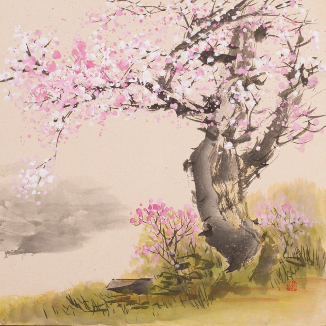 Song coming Spring(봄이 오는 소리), 45.5 x 33.4 cm,한지에 수묵담채,2018