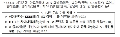 2019년 국내 5G 관련 주요 수출 사례. 자료=과기정통부