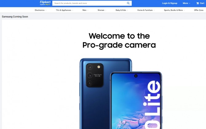 인도 플립카트 홈페이지에 예고상품으로 올라온 갤럭시 S10 라이트. 사진=플립카트