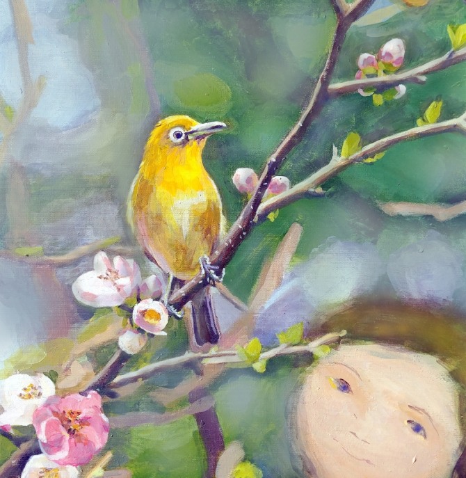 신유선 작 새도 우는데..,  Even A Bird singing 10s Acrylic on canvas 2014