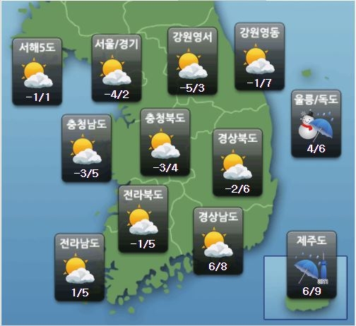 일요일인 12일은 전국이 구름이 많고 일교차가 크겠다. 사진=케이웨더