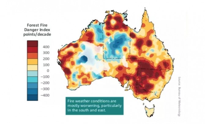 1978년 이래 최대 규모의 호주산불은 뉴사우스웨일즈와 빅토리아에서 급격히 증가했다. 자료=호주기상청