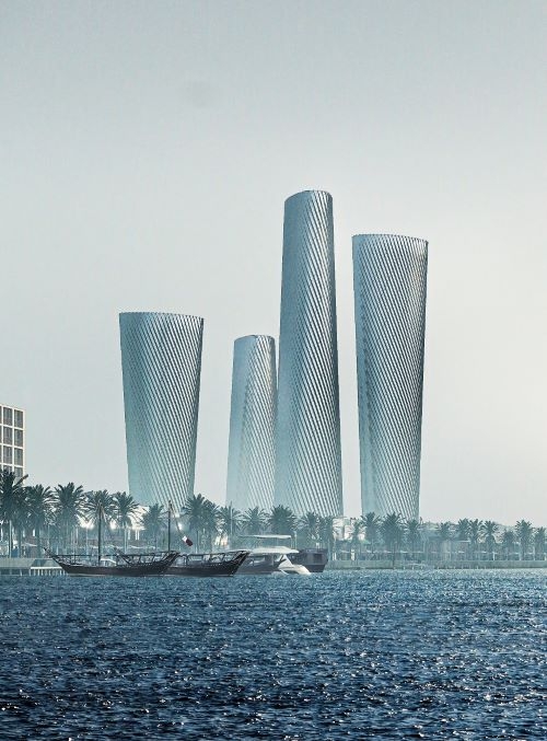 카타루 루사일 타워 PLOT3(왼쪽에서 4번째), PLOT4(왼쪽에서 3번째) 조감도. 사진=현대건설