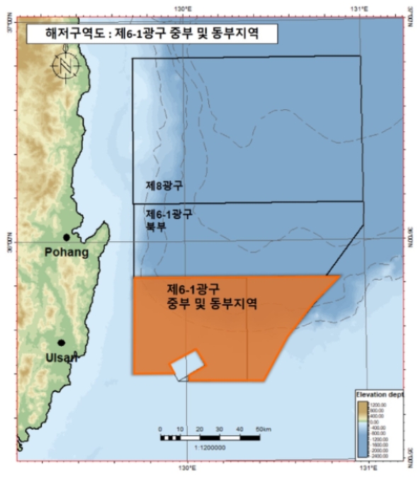 제6-1광구 중부와 동부 지역 광구도. 사진=한국석유공사 