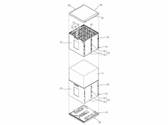 삼성전자가 재활용이 가능한 가전제품 포장 박스를 개발하고 관련 특허를 출원했다.  사진은 해당 특허의 설계도. 사진=특허청 