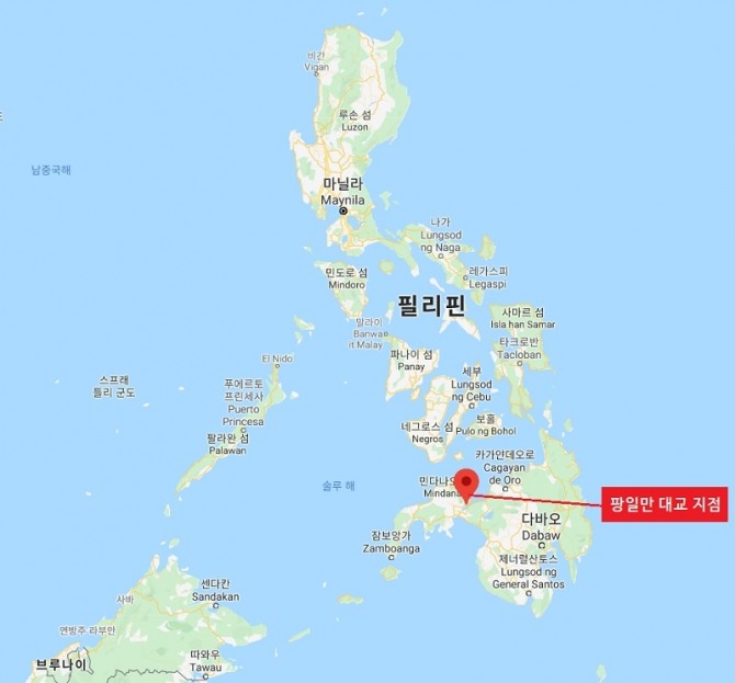 필리핀 정부의 대표 인프라 프로젝트인 '팡일만 대교' 건설 지점. 자료=구글 맵 이용 디자인.