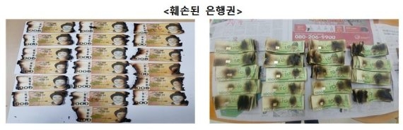 한국은행은 신종 코로나바이러스 감염증(코로나19) 감염을 우려해 지폐를 소독하겠다고 전자레인지에 넣었다가 훼손되는 경우가 발생하고 있다고 11일 밝혔다.자료=한국은행