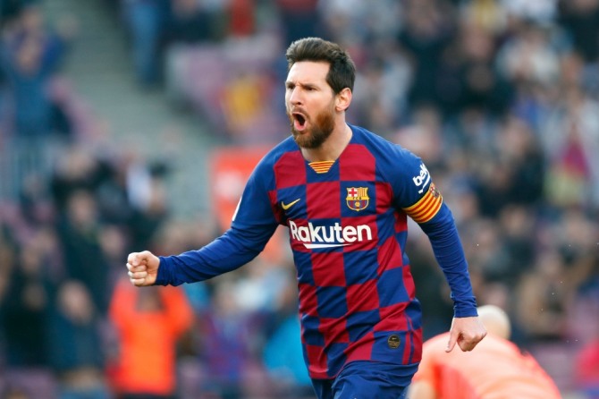 리오넬 메시(바르셀로나)가 지난 2월 22일(현지시간) 스페인 바르셀로나 캄노우에서 열린 2019-2020시즌 스페인 프로축구 프리메라리가 25라운드 에이바르와 경기에서 선제골을 넣고 기뻐하고 있다. 사진=뉴시스