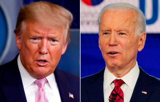 트럼프 미국 대통령(왼쪽)은 6일(현지시간) 민주당 대선 유력후보 조 바이든 전 부통령(오른쪽)과 코로나19 대응책 전화협의를 했다고 밝혔다.