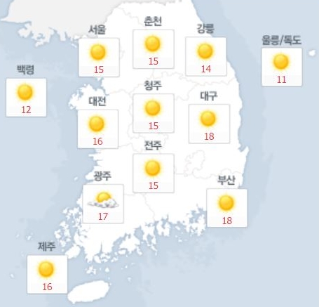 8일 전국이 15도 내외로 포근할 것으로 전망된다. 사진=네이버 날씨