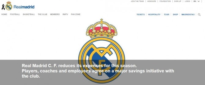 선수들과 코치진의 임금 삭감을 발표한 레알 마드리드. 사진=레알 마드리드 홈페이지 캡처