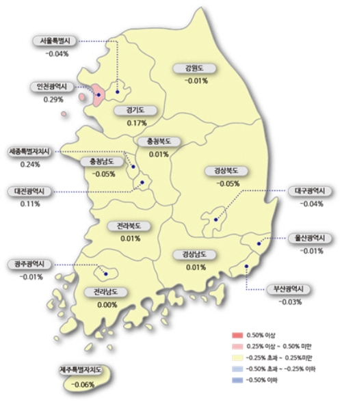 4월 첫째주 시도별 아파트 매매가지수 변동률. 자료=한국감정원