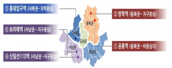 서울시 '역세권 활성화 사업' 시범사업 5개 대상지.서울시 제공