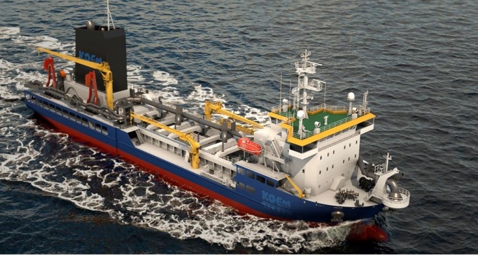 한진중공업이 건조하는 대형방제선. 길이 102m, 너비 20.6m, 흘수 8.3m 총톤수 5900t이다. 사진=한진중공업