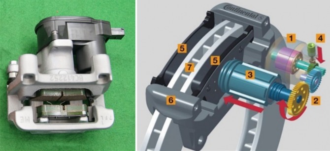 캘리퍼식 EPB용 구동모터 및 구동모터 투시도. 사진=네오테크