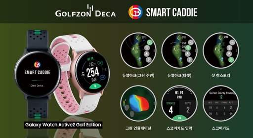 애플리케이션 스마트캐디가 탑재된 ‘갤럭시 워치 액티브 2 골프에디션’. 사진=골프존데카