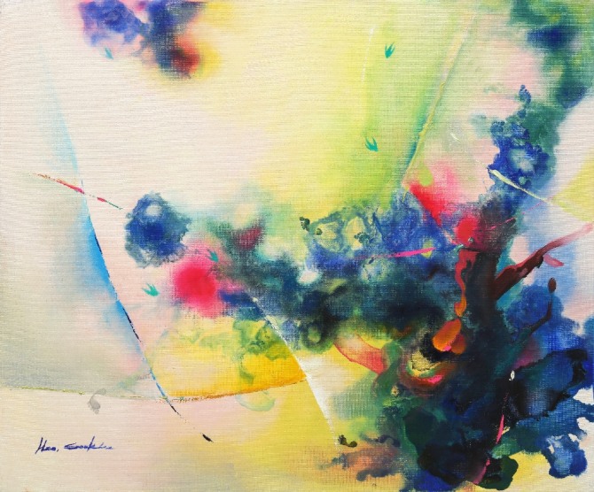 허숙이, '사계-봄바람', 60.6X72.7cm,acrylic & oil on canvas, 2020