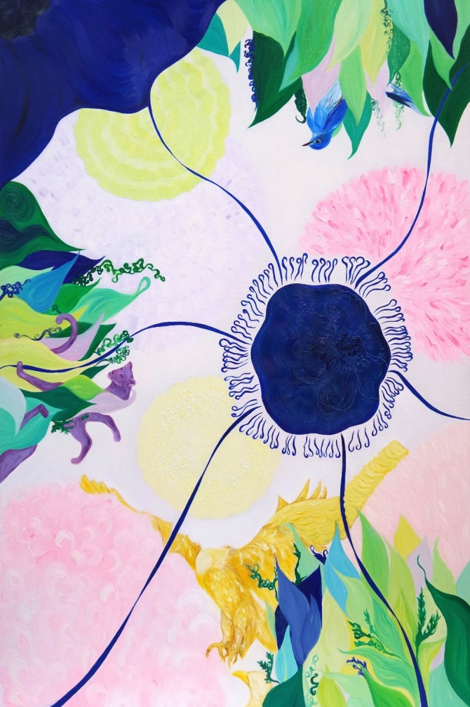 이윤아 ,푸르스름한 꽃 bluish flower, 116.8x91cm, oil on canvas,2019