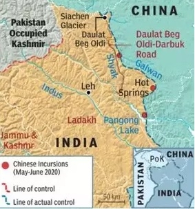 인도군과 중국군이 육박전을 벌인 갈완계곡 지도. 사진=타임스오브인디아