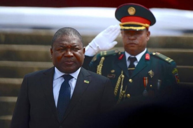 필리프 자신투 뉴시(Filipe Jacinto Nyusi) 모잠비크 대통령이 2020년 1월 15일 모잠비크 수도 마푸토에서 두 번째 임기를 위한 선서를 하고 있다. 사진=로이터