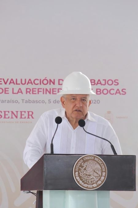 이달 초 멕시코 '도스보카스 정유 프로젝트' 현장을 방문한 안드레스 마누엘 멕시코 대통령. 사진=삼성엔지니어링