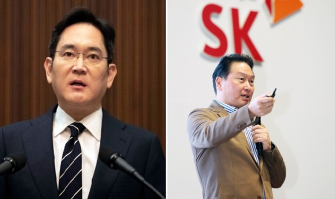 이재용 삼성전자 부회장(왼쪽)과 최태원 SK그룹 회장. 