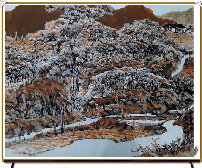 박병준의 , 한지에 황토 먹 백토, 64.9cmX54.2cm, 1996