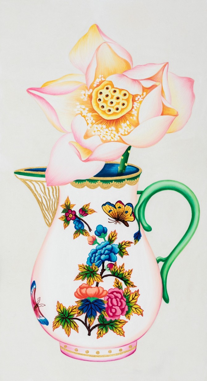 홍미림 작 꿈속에서, 한지에 채색, 55×30cm, 2019