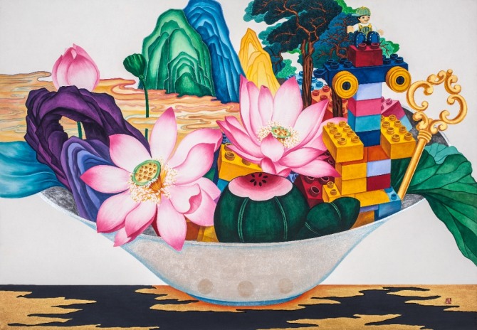 홍미림 작 삶의 그릇, 한지에 채색, 113×162cm, 2016