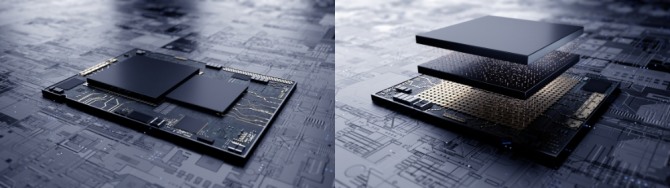 삼성전자가 세계 최초로 극자외선공정(EUV) 시스템반도체를 수직으로 쌓아올리는 기술을 개발했다. 사진은 기존 시스템반도체의 평면 설계(사진 왼쪽)와 삼성전자의 3차원 적층 기술 'X-Cube'를 적용한 시스템반도체의 설계. 사진=삼성전자 제공
