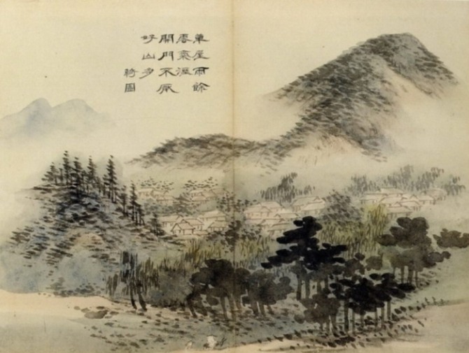 이인문 ‘산촌우여도(山村雨餘圖)’, 19세기, 간송미술관 소장.