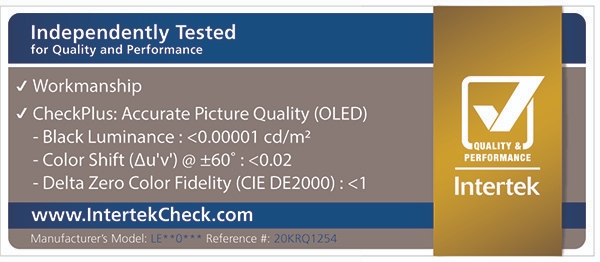 글로벌 인증기관 인터텍이 발급한 OLED TV 패널 화질정확도 인증 로고. 사진=LG디스플레이 제공 