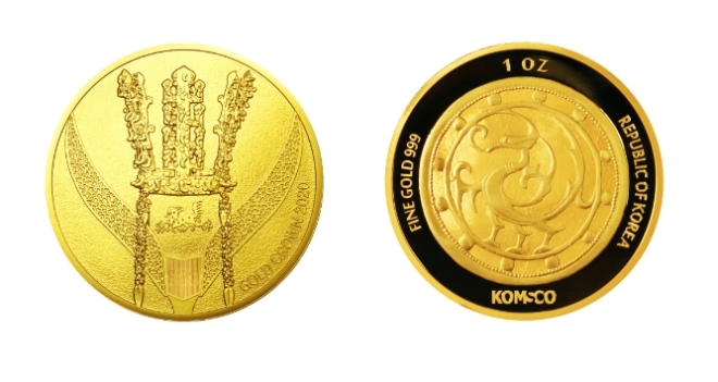 한국조폐공사 골드크라운 불리온 1온스 금메달 앞면(왼쪽)과 뒷면(오른쪽) 이미지. 사진=한국조폐공사 