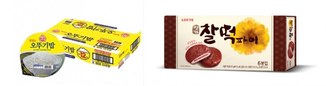 최근 가격이 인상된 오뚜기밥과 찰떡파이. 사진=오뚜기(왼쪽), 롯데제과