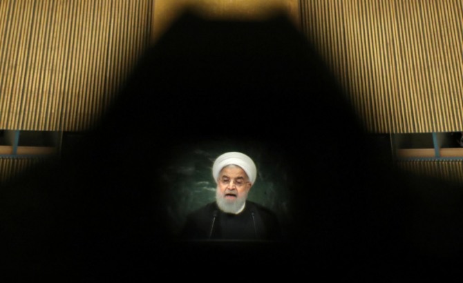 하산 로하니 이란 대통령이 지난 2018년 9월 25일 미국 뉴욕 유엔 본부에서 열린 제73차 유엔총회에서 연설하고 있다. 사진=로이터