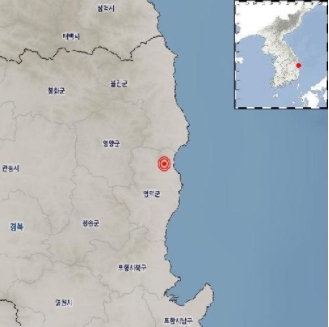 22일 오후 경북 영덕 북쪽 지진이 발생한 위치.