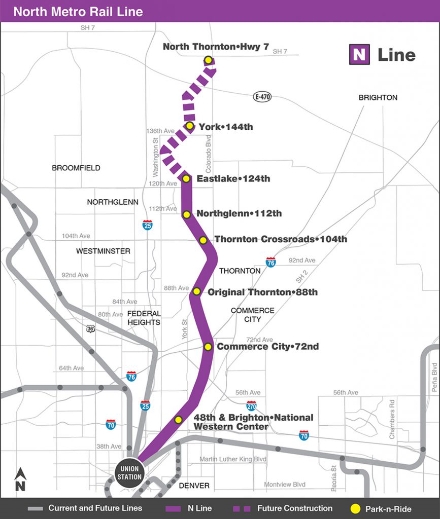 덴버 지역 교통 지구(RTD)의 N라인 노선도 이미지. 사진=RTD