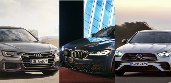 메르세데스-벤츠, BMW, 아우디 등 독일 3사를 대표하는 중형 세단이 연말 국내에서 본격적으로 격돌한다. (왼쪽부터) 아우디 A6 40 TDI, BMW 5시리즈, 벤츠 E클래스. 사진=각 사