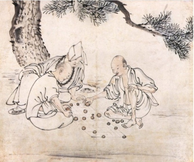 김득신 ‘송하기승(松下棋僧)’, 18세기, 종이에 채색, 간송미술관.